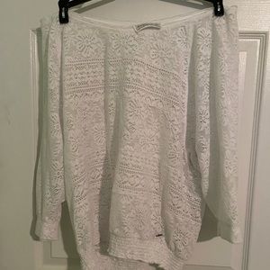 White winter off the shoulder shirt